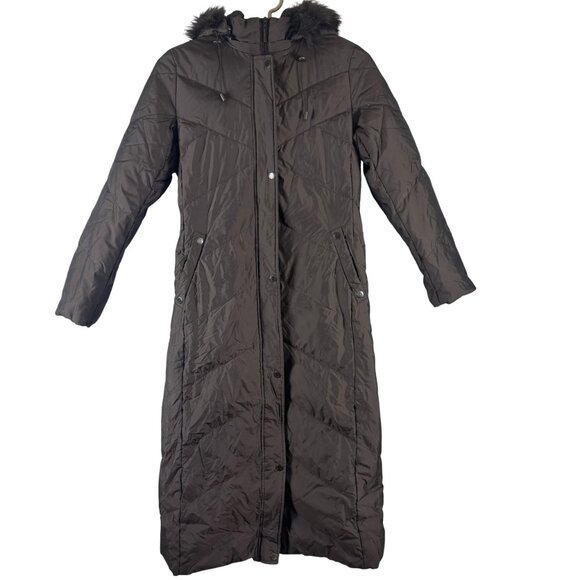 Platinum Jackets & Blazers - Platinum Women's S Brown Down Filled Long Faux Fur Hooded Winter Puffer Coat